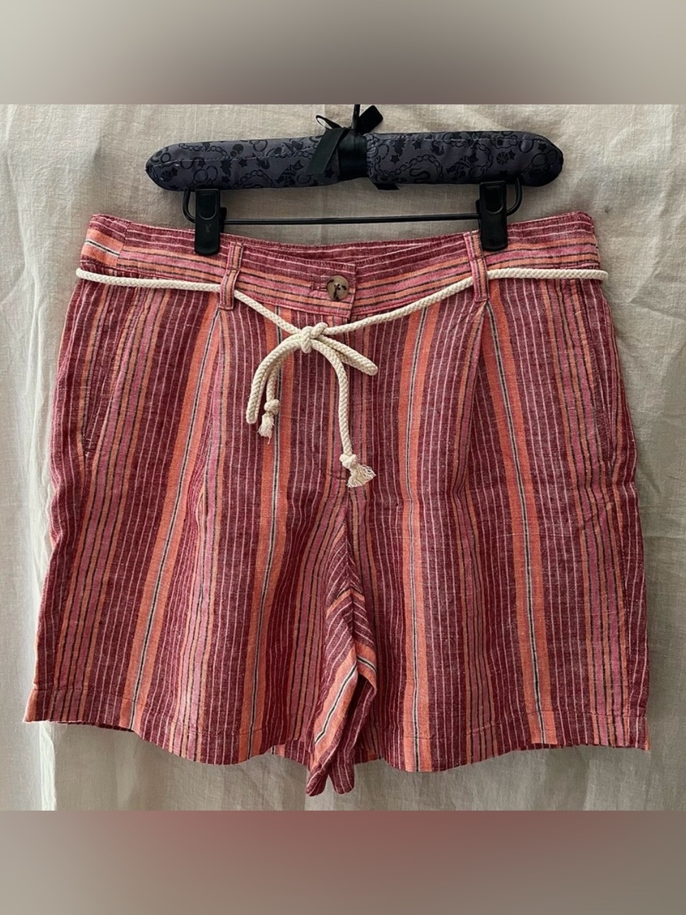 J. Jill Love Linen - Striped Pleated Shorts with Rope Belt (8 - Regular) NWT